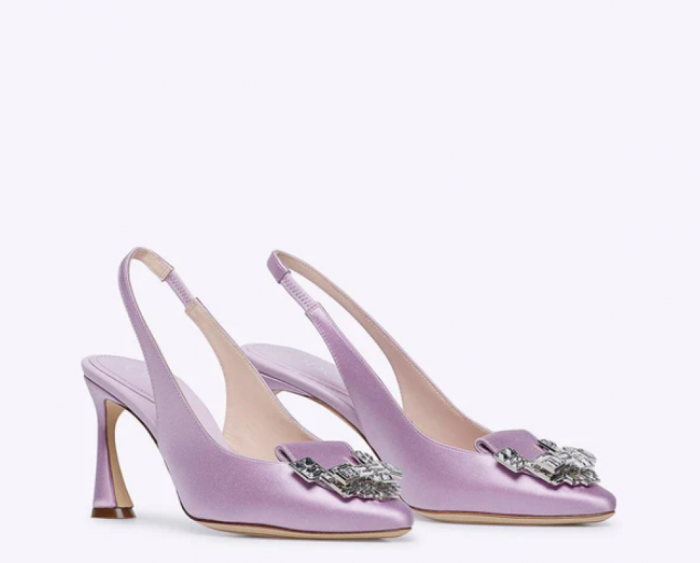 Rodo Lilac Satin Slingback with Jeweled Buckle