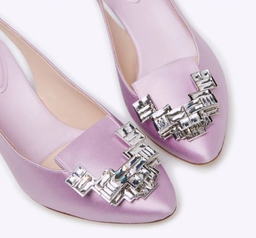 Rodo Lilac Satin Slingback with Jeweled Buckle