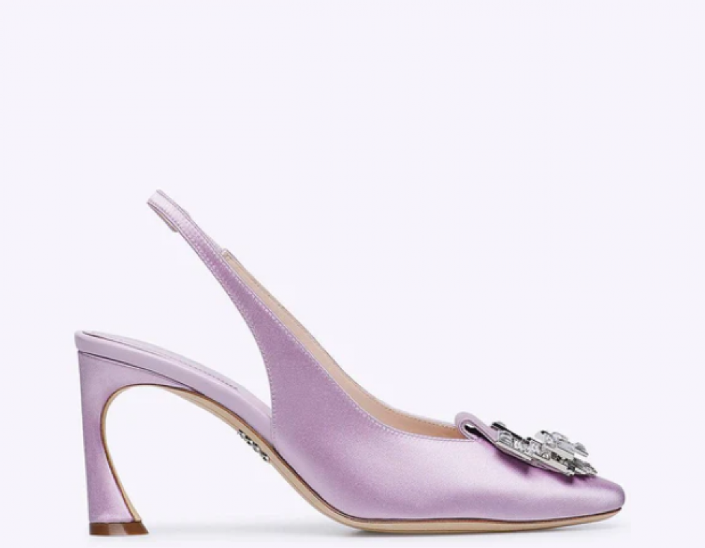 Rodo Lilac Satin Slingback with Jeweled Buckle