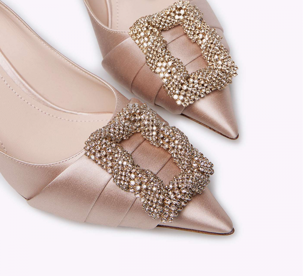 Rodo Blush Satin Pump with Jeweled Buckle