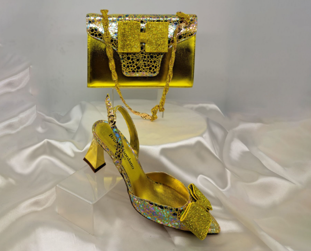 Yellow Slingback Shoe and Bag Set with Bow Detail