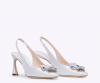 Rodo White Satin Slingback with Jeweled Buckle