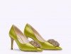 Rodo Lime Satin Pump with Jeweled Buckle