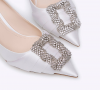 Rodo White Satin Pump with Jeweled Buckle