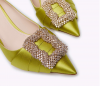 Rodo Lime Satin Pump with Jeweled Buckle