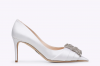 Rodo White Satin Pump with Jeweled Buckle