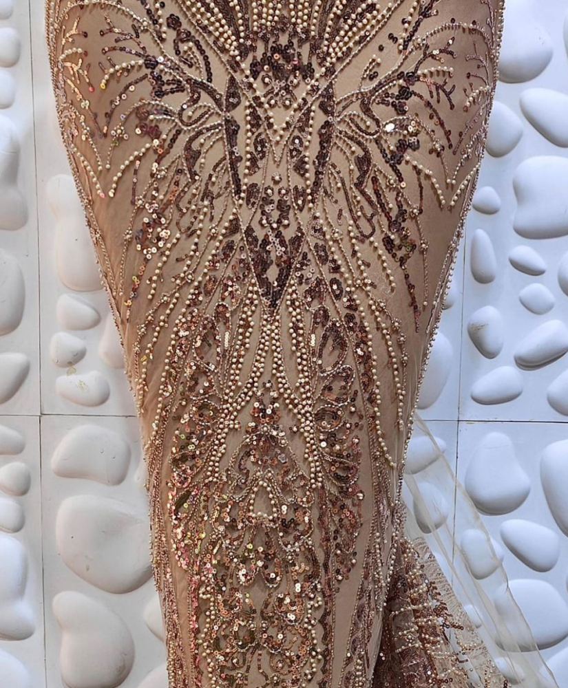 Rose Gold Beaded Tulle Lace