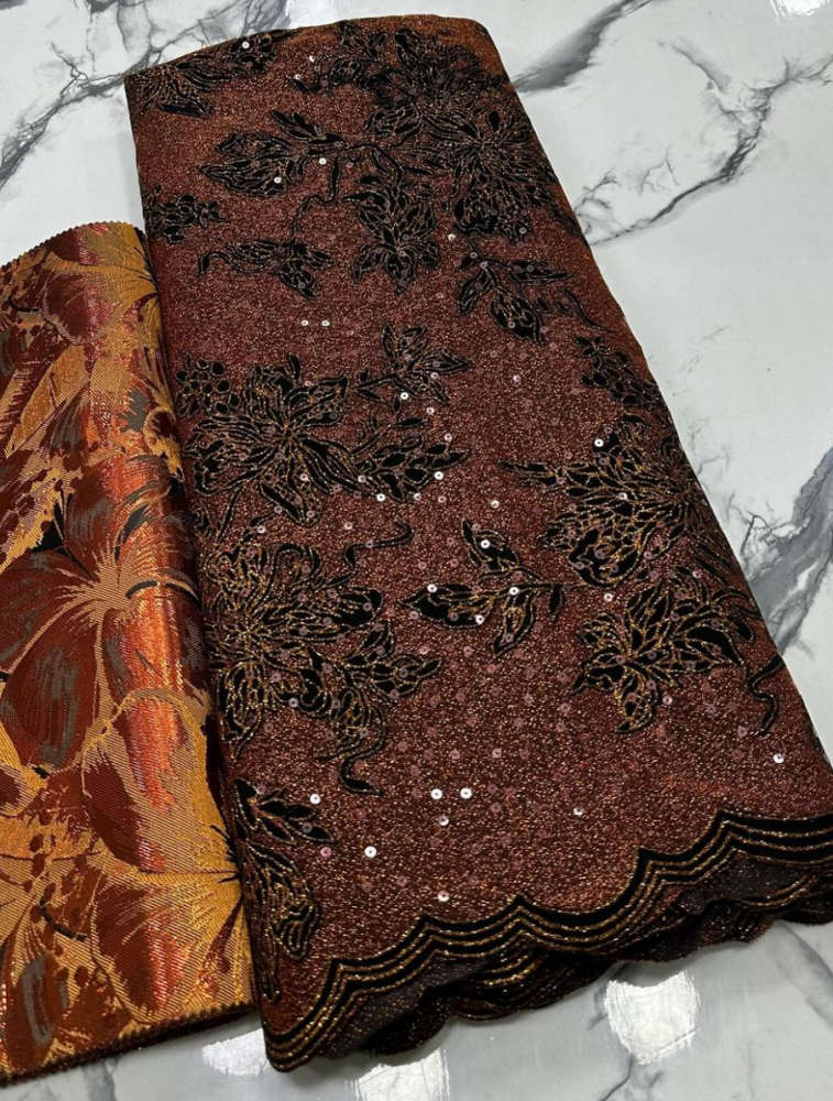 Burnt Orange Bloom Asoebi Lace - 10 pieces