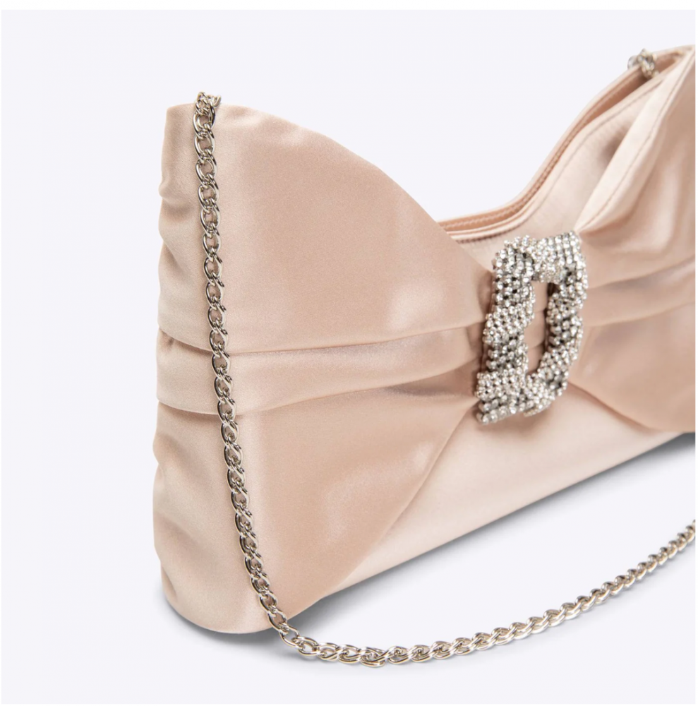 Blush Satin Purse with Jeweled Buckle