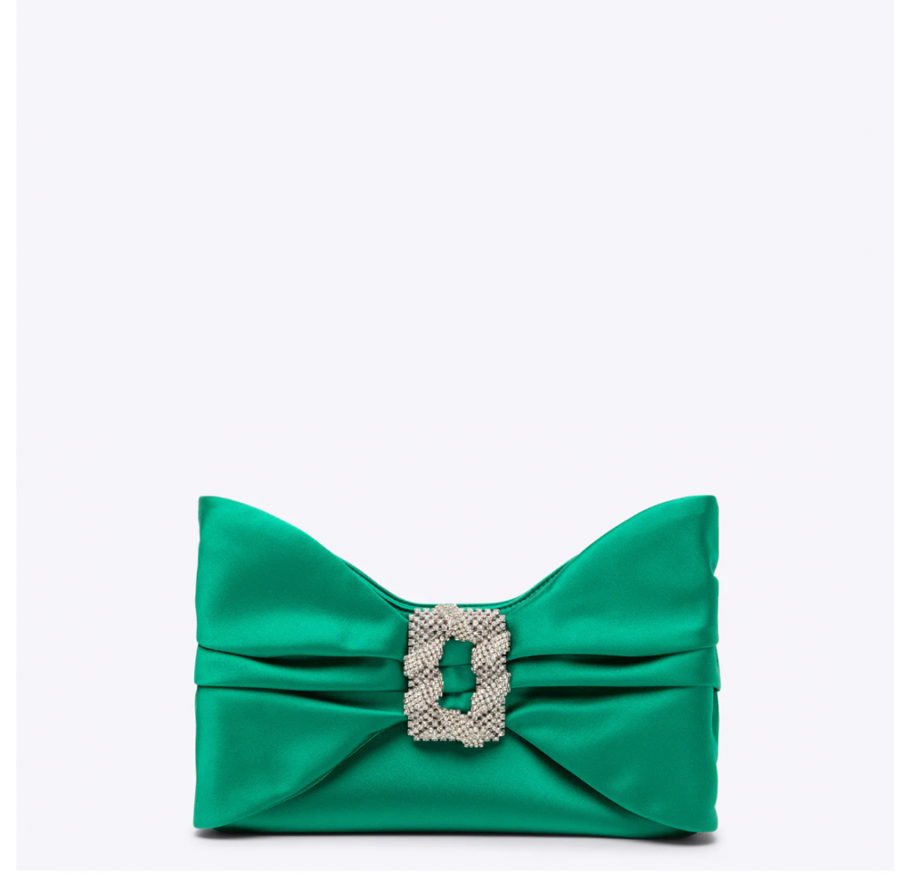 Ivy Green Satin Purse with Jeweled Buckle