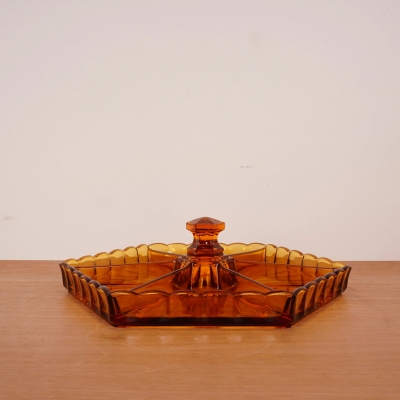 Serviteur en verre ambre Luxval Val Saint Lambert.