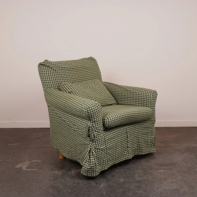 Fauteuil club tissu carreaux
