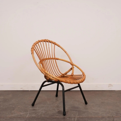 Fauteuil enfant coquille rotin vintage