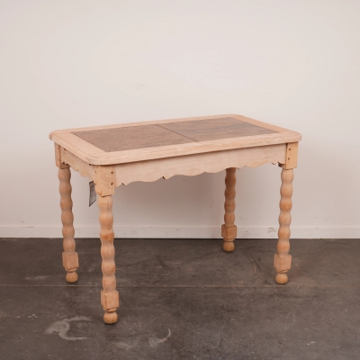 Table d'appoint bois aérogommé, tablette incrustée de marbre.