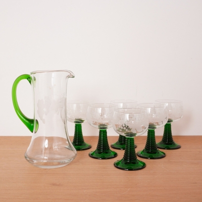 Carafe alsacienne en verre + 6 verres à vin