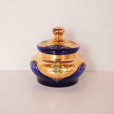 Bonbonnière en verre de Murano bleu cobalt et dorure vintage