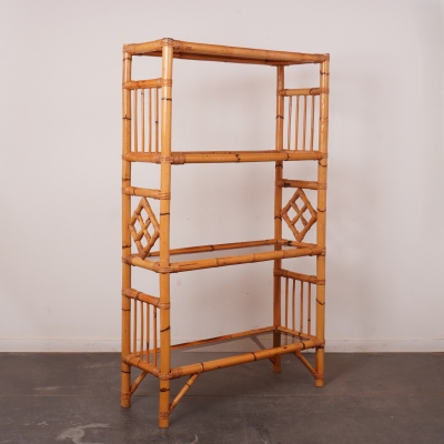 Etagère en bambou et verre fumé vintage