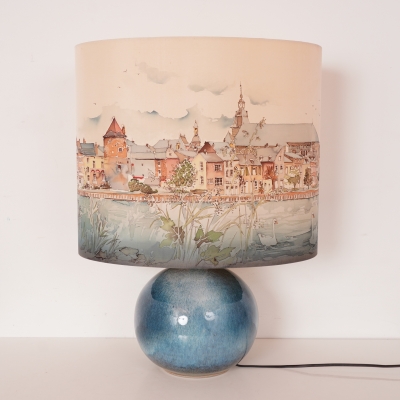 Lampe céramique et soie peinte à la main