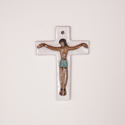 Croix christ céramique émaillée Odette DIJEUX Namur 60'