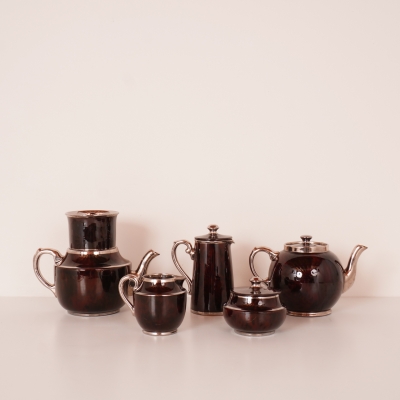 Service à café Gibsong en céramique avec anses argenté vintage