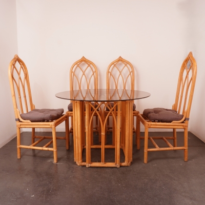 Salon en bambou/verre fumé vintage