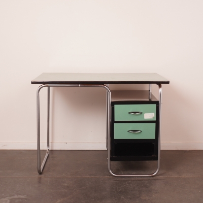 Bureau Torck avec un cadre tubulaire chromé et un plateau en formica