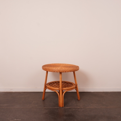 Table basse ronde en rotin vintage