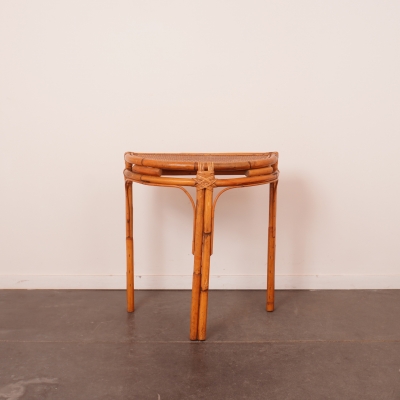 Table d'appoint demie lune en rotin