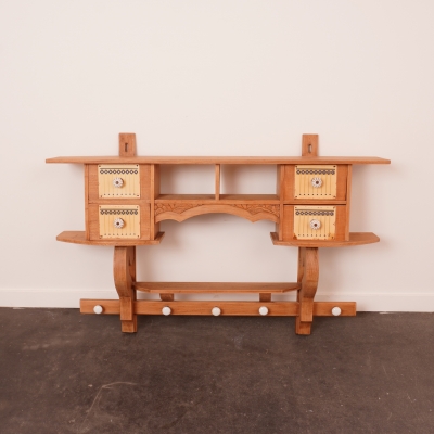 Etagère murale à épices en bois + plaques émaillées vintage