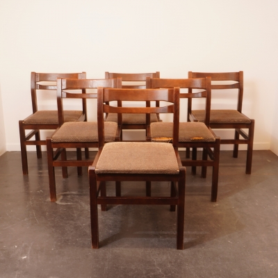 Série de 6 chaise en bois et assises en velours vintages