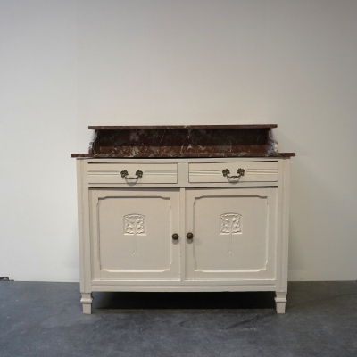 Meuble de toilette en bois peint et marbre vintage