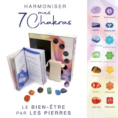 Coffret - Harmoniser mes 7 chakras - Le bien-être par les pierres - Un livre pour s'initier aux chakras et à la lithothérapie, avec 7 pierres naturelles certifiées et un pochon