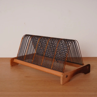 Porte disques en bois vintage
