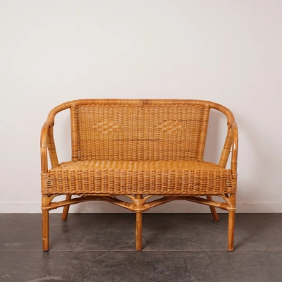 Fauteuil/banquette en rotin vintage