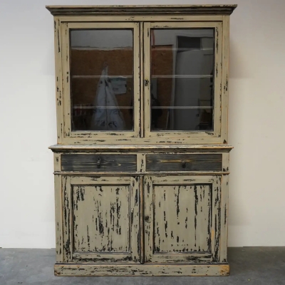 Meuble/vaisselier vitrine en bois peint