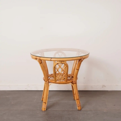 Table basse en bambou et verre vintage