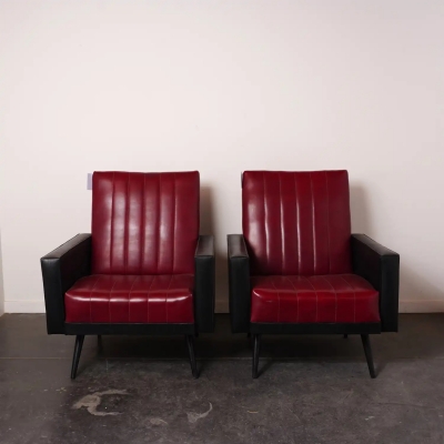 Paire de fauteuils simili cuir rockabilly