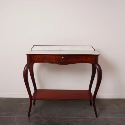 Console en bois et marbre blanc, petite fente sur le marbre voir photo