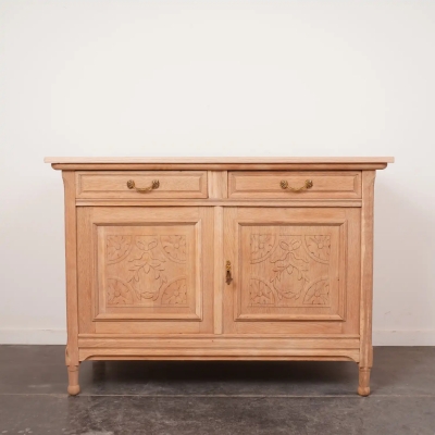 Meuble bas bois aérogommé, 2 portes + 2 tiroirs