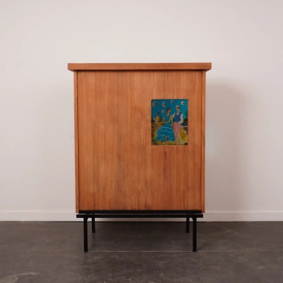 Bar en bois et métal garni d'un verre peint vintage