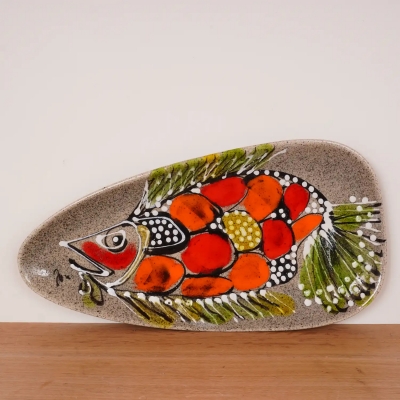 Plat décoratif en céramique signé Jen vintage