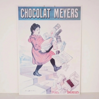 Affiche publicitaire Chocolat Meyers en carton vintage