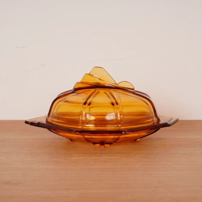 Bonbonnière/beurrière verre ambré&nbsp;style Art Déco