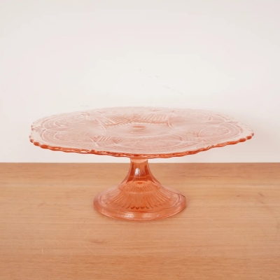 Plat à tarte sur pied en verre rosé vintage
