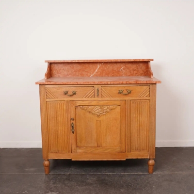 Buffet style Art Déco en bois ciré, plateau en marbre