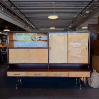 Buffet haut/vitrine années 60 en bois verni