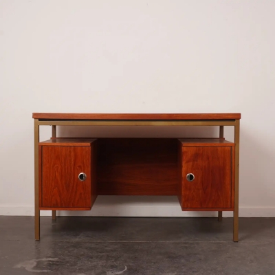 Bureau en bois et métal doré années 60 vintage