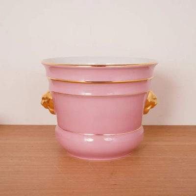 Cache pot en porcelaine de bavière Seltmann Weiden rose, doré.