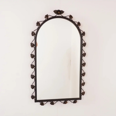 Miroir en métal noir orné de feuillage vintage