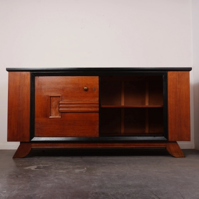 Meuble buffet bas en ch&ecirc;ne, tablette en bois peint vintage